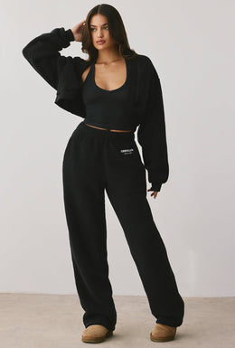 Fleece Wide Leg Joggers in Onyx