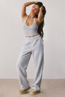 Petite Fleece Wide Leg Joggers in Fog