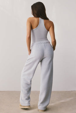 Petite Fleece Wide Leg Joggers in Fog