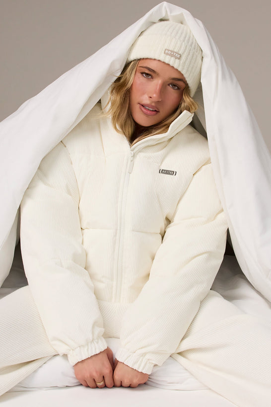 Corduroy Quilted Puffer Jacket in Ivory