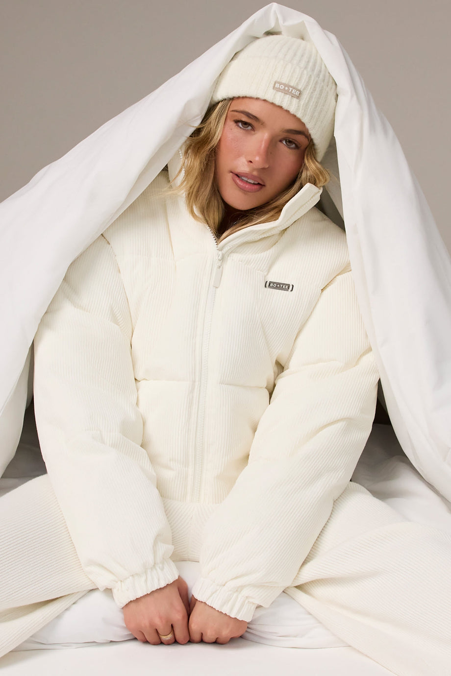 Corduroy Quilted Puffer Jacket in Ivory