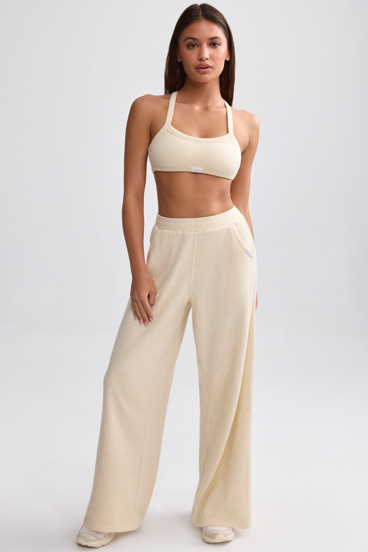 Petite Terry Towelling Wide-Leg Joggers in Cream