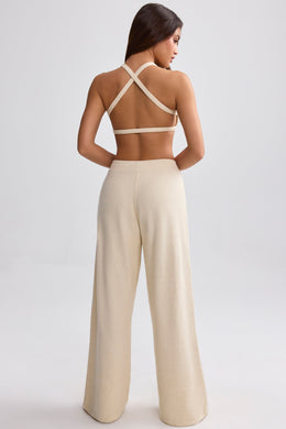 Petite Terry Towelling Wide-Leg Joggers in Cream