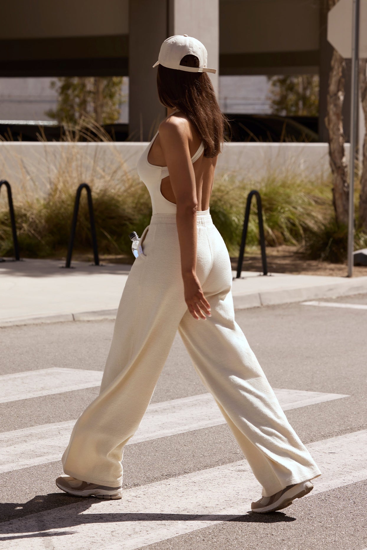 Terry Towelling Wide-Leg Joggers in Cream