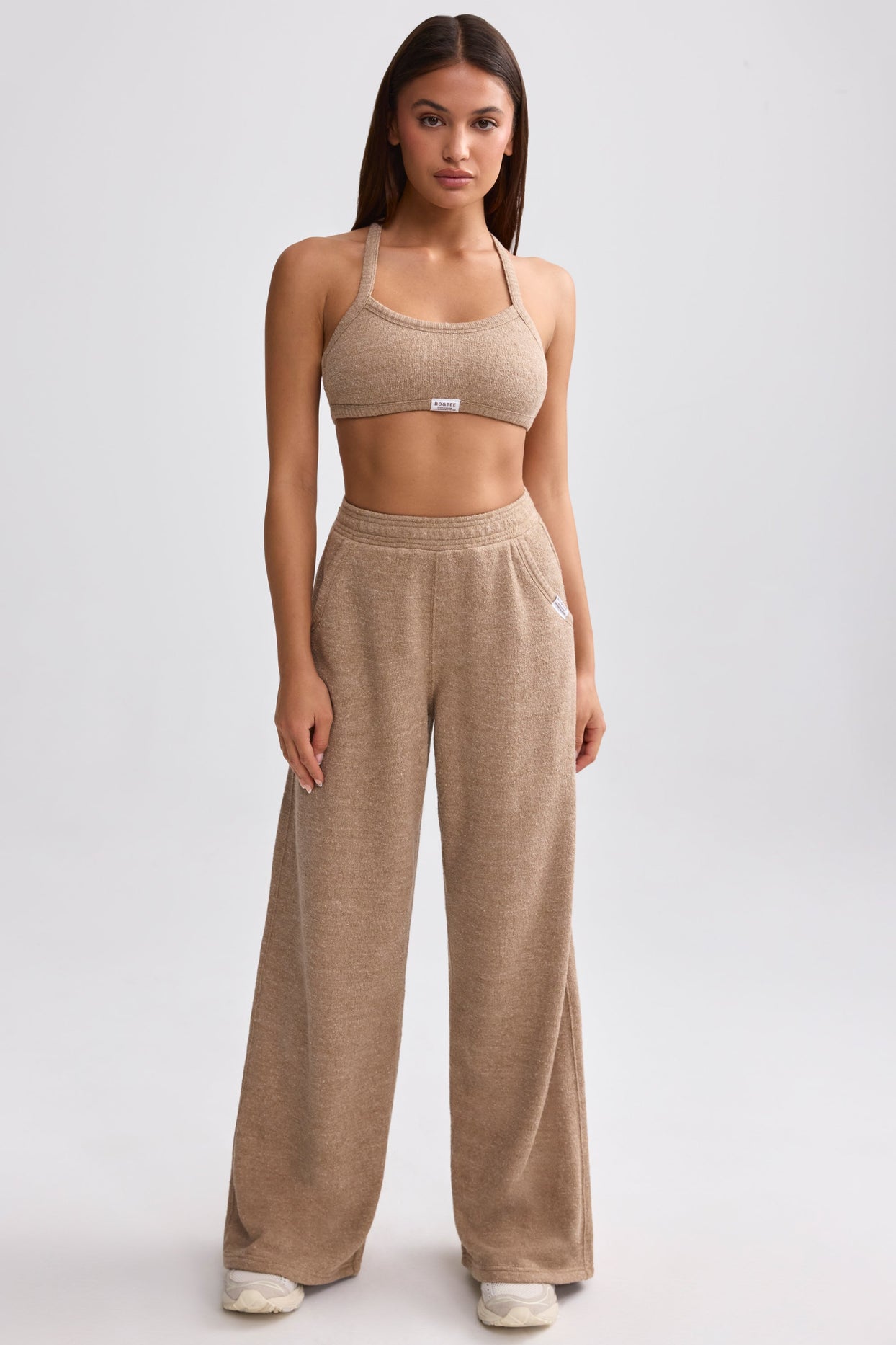 Petite Terry Towelling Wide-Leg Joggers in Mocha Brown