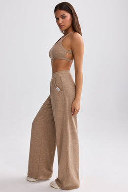 Petite Terry Towelling Wide-Leg Joggers in Mocha Brown