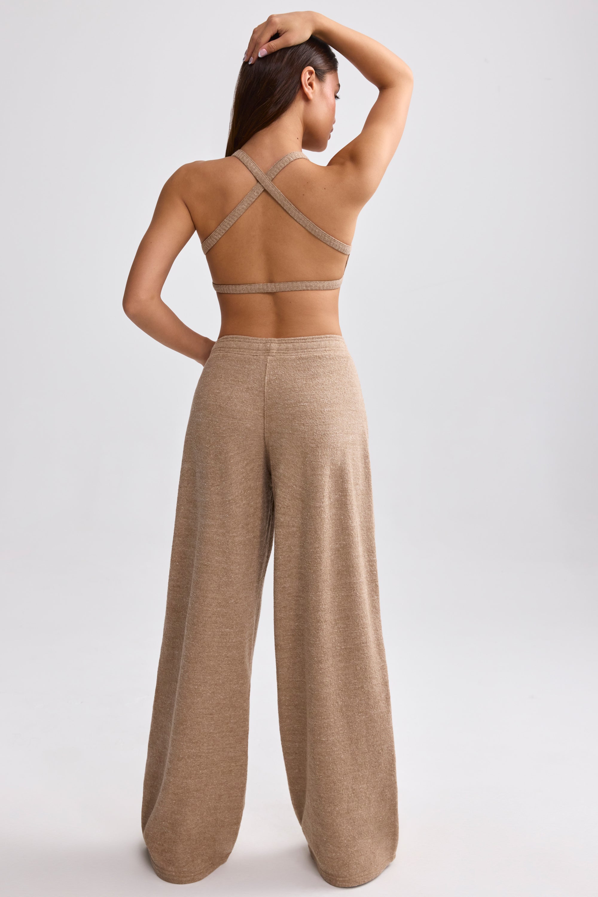 Petite Terry Towelling Wide-Leg Joggers in Mocha Brown