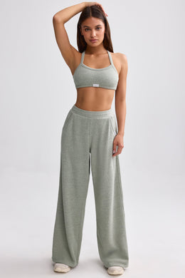 Tall Terry Towelling Wide-Leg Joggers in Sage Grey