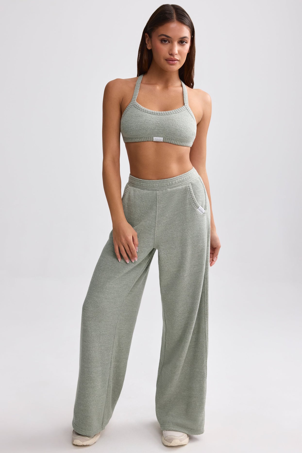 Tall Terry Towelling Wide-Leg Joggers in Sage Grey