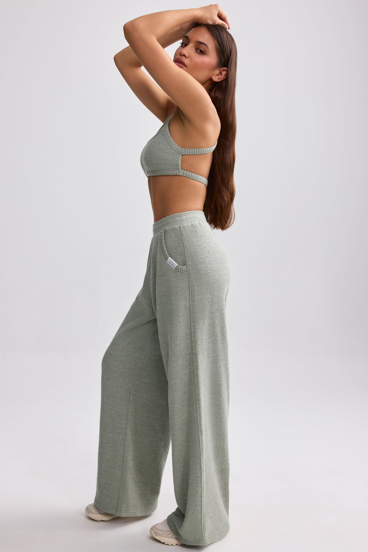 Tall Terry Towelling Wide-Leg Joggers in Sage Grey