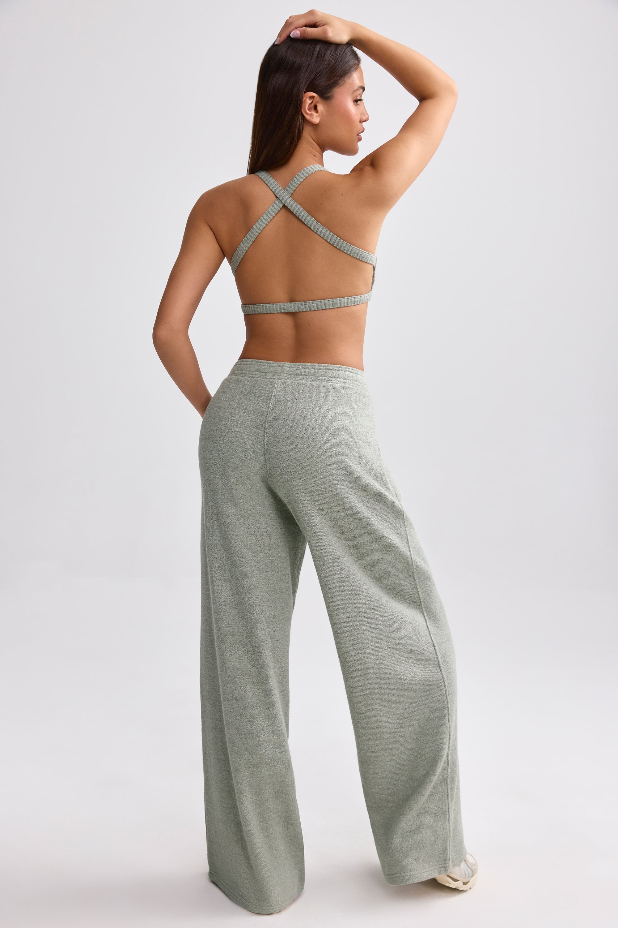 Tall Terry Towelling Wide-Leg Joggers in Sage Grey