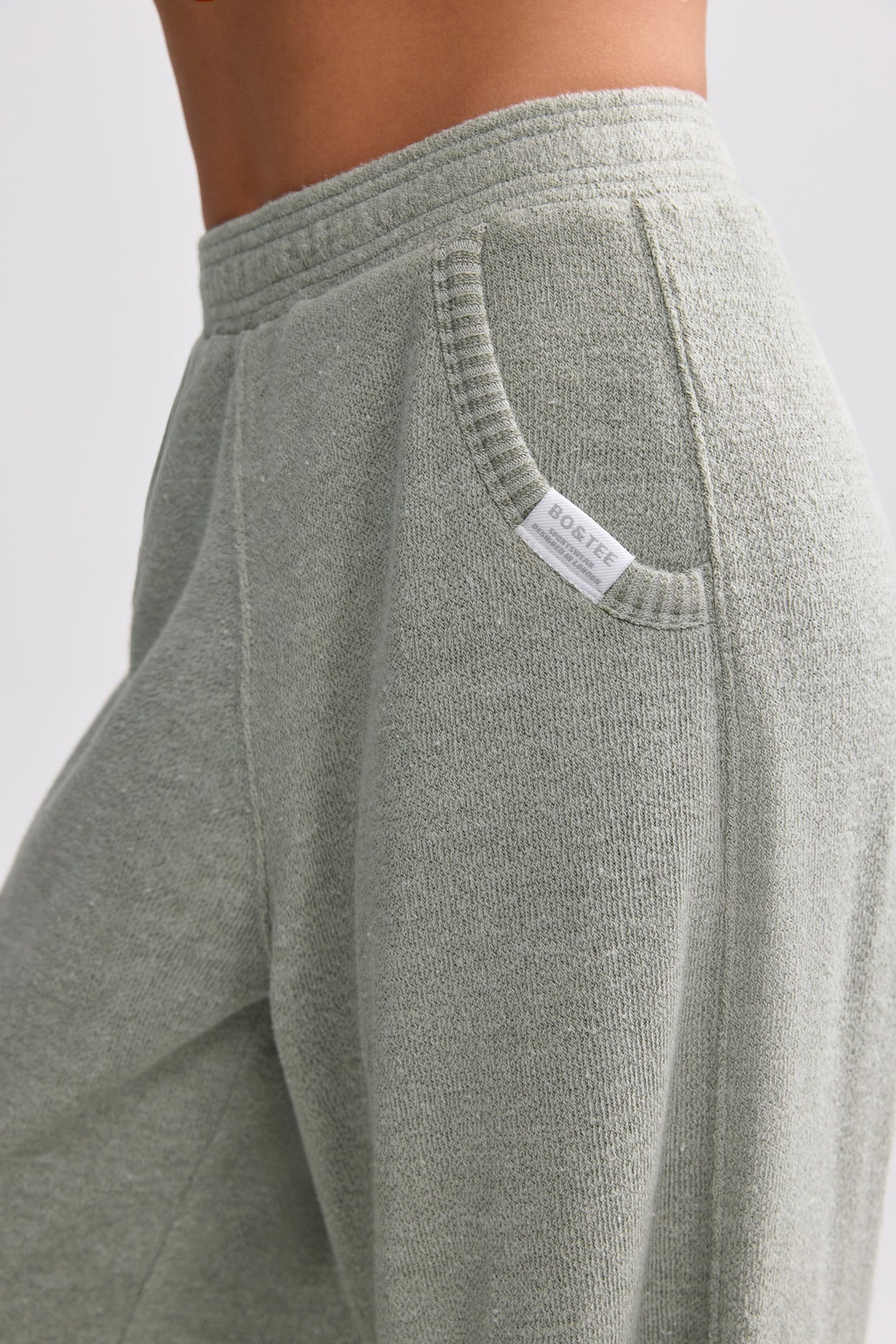 Petite Terry Towelling Wide-Leg Joggers in Sage Grey