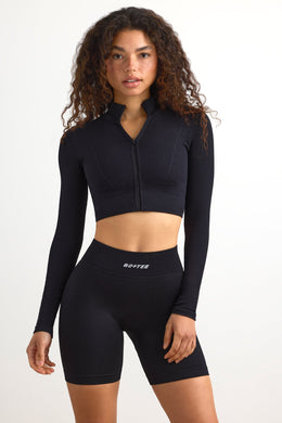 FlexiRib Zip-Up Cropped Jacket in Black