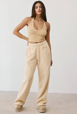 Fleece Wide Leg Joggers in Cashmere