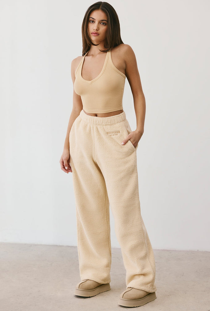 Fleece Wide Leg Joggers in Cashmere