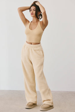 Petite Fleece Wide Leg Joggers in Cashmere