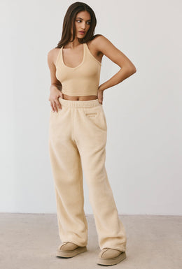 Fleece Wide Leg Joggers in Cashmere