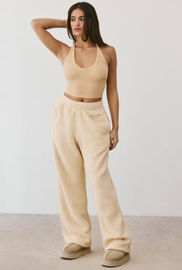 Petite Fleece Wide Leg Joggers in Cashmere