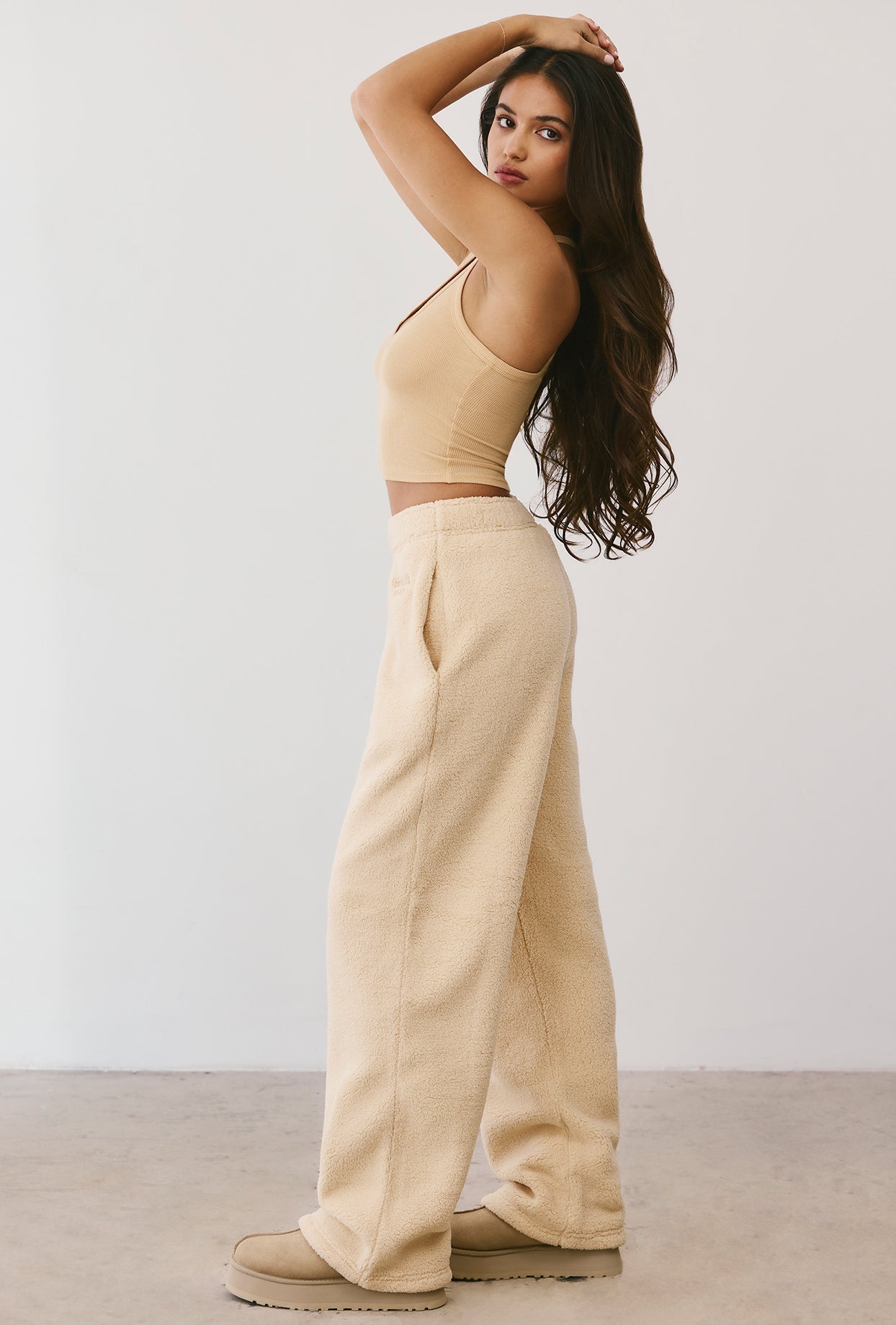 Fleece Wide Leg Joggers in Cashmere