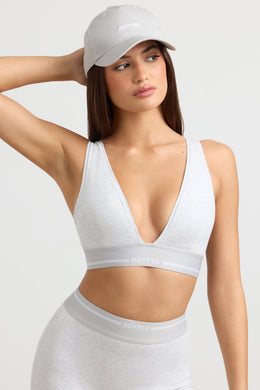 Plunge-Neck Crop Top in Grey Marl