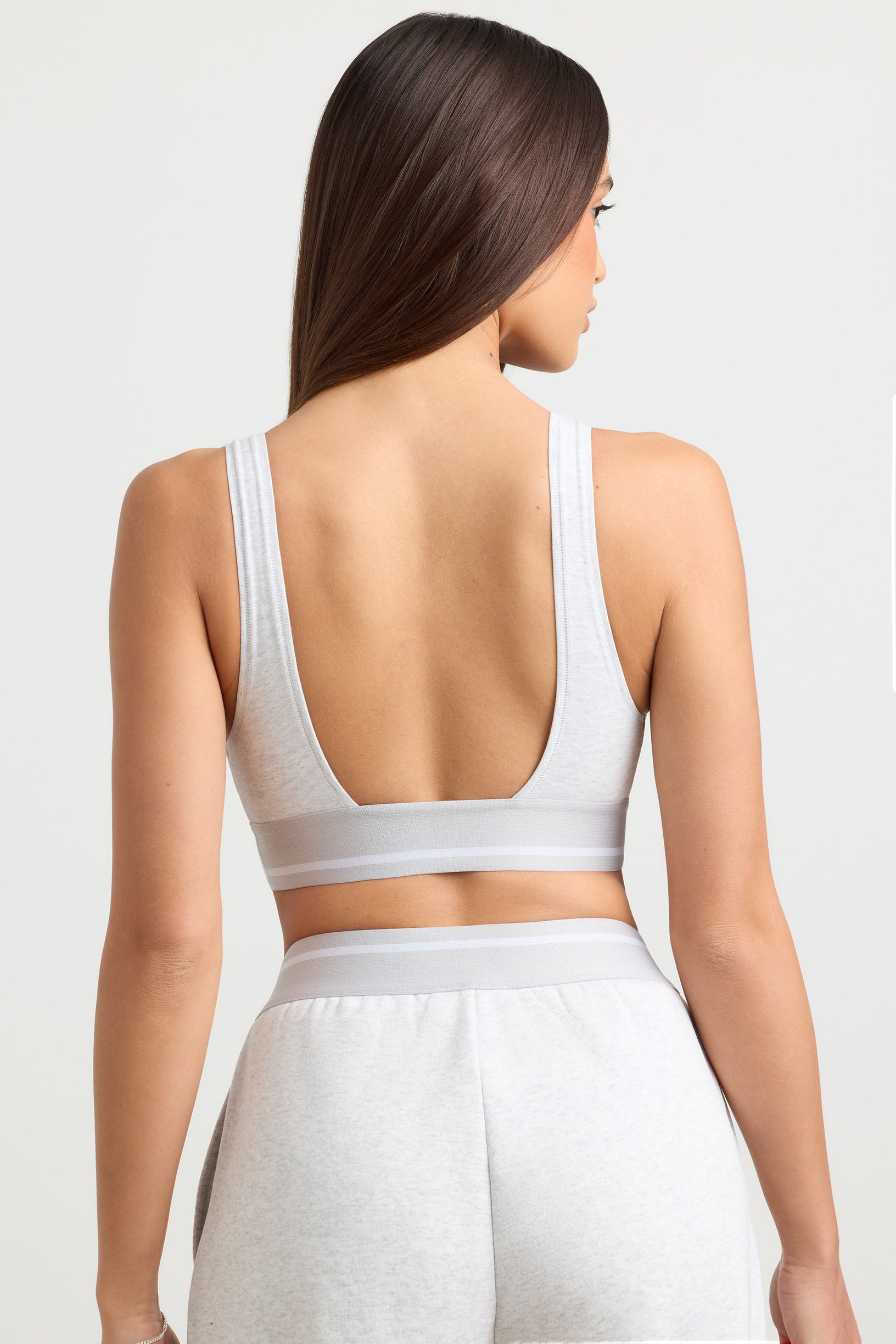 Stretch Cotton Jersey Plunge-Neck Crop Top in Grey Marl - 2