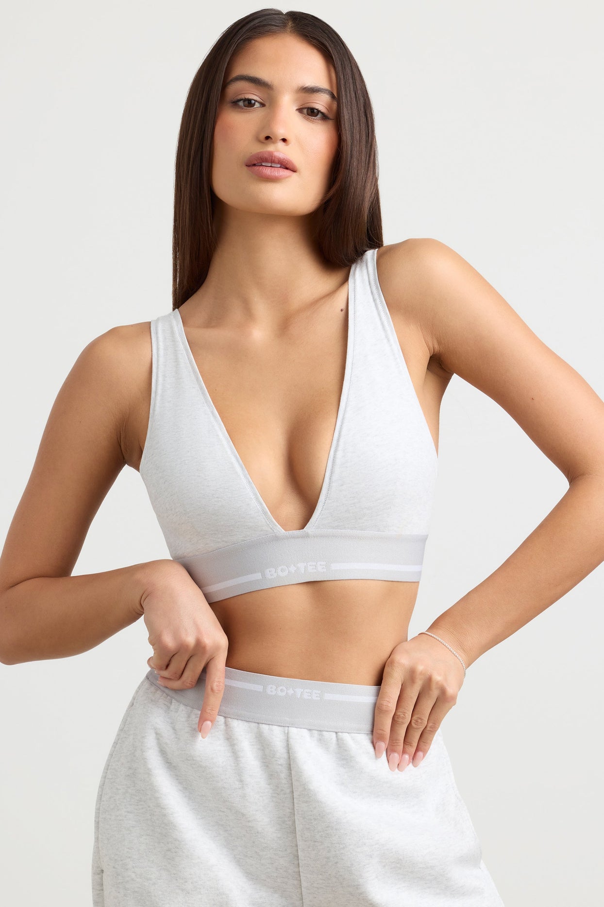 Plunge-Neck Crop Top in Grey Marl