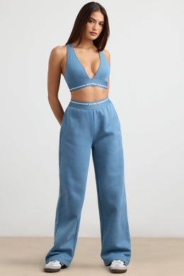 Plunge-Neck Crop Top in Steel Blue