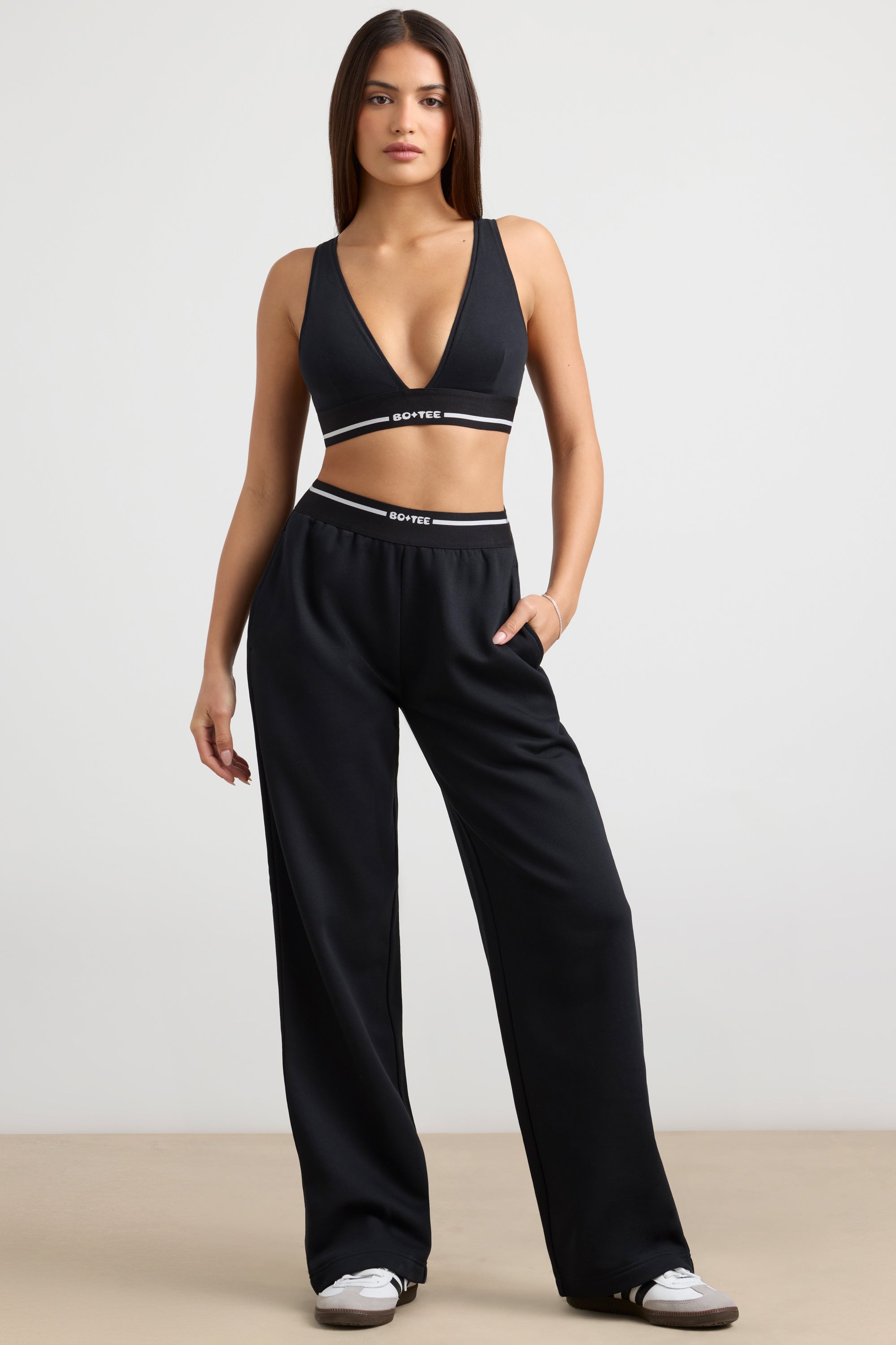 High-Waist Straight-Leg Joggers in Black