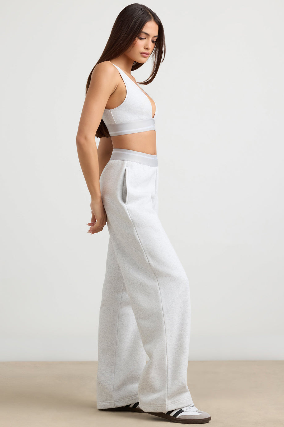 Heavyweight Stretch Cotton Fleece High-Waist Joggers in Grey Marl