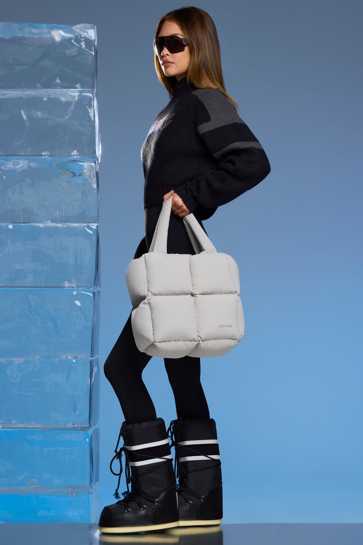 Quilted Puffer Bag in Light Grey