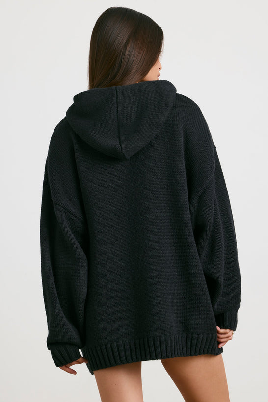 Boyfriend Oversized Chunky Knit Hoodie in Black Oh Polly