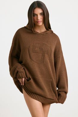 Oversized Chunky Knit Hoodie in Espresso