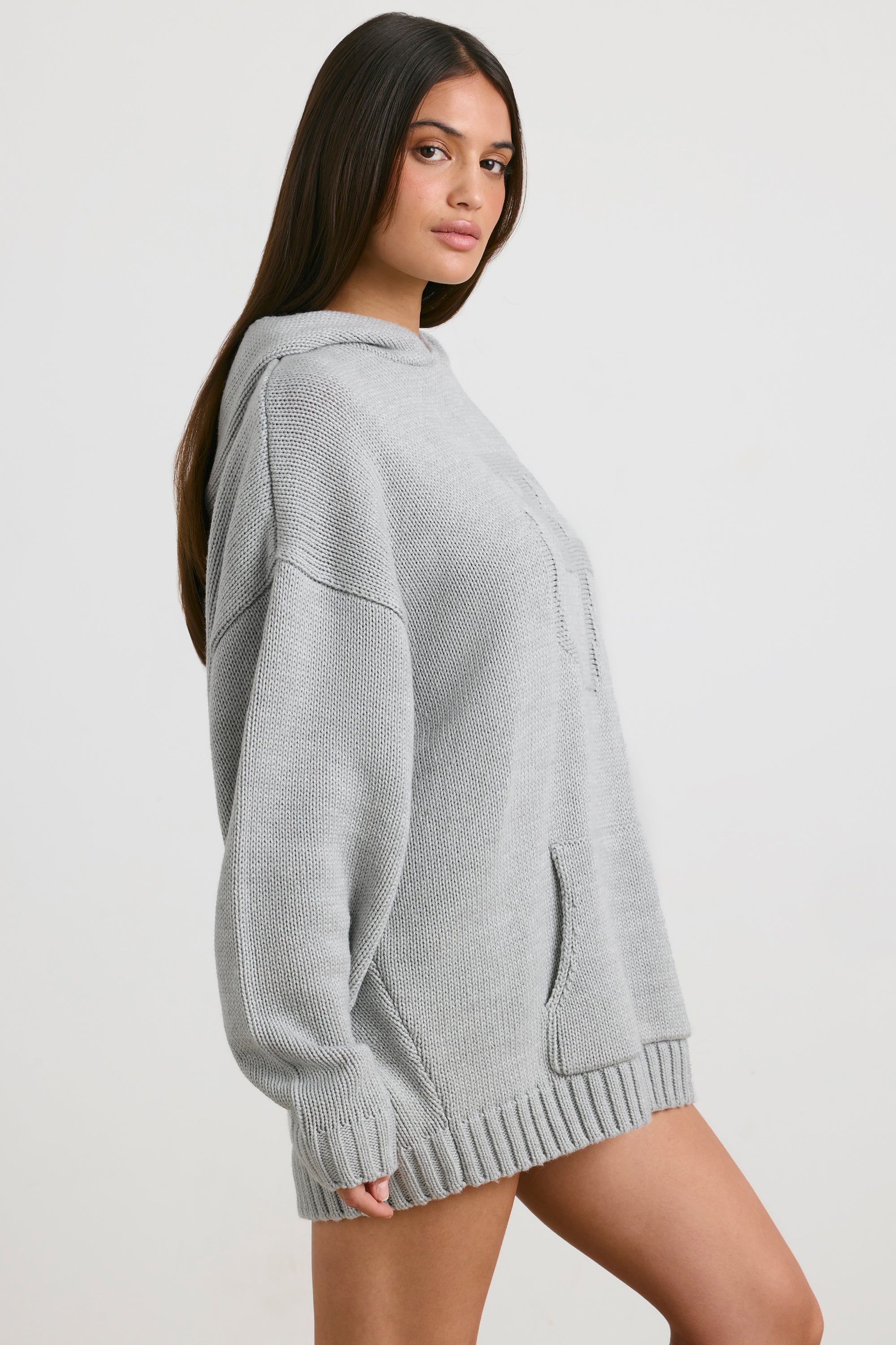 Boyfriend Oversized Chunky Knit Hoodie in Heather Grey | Oh Polly