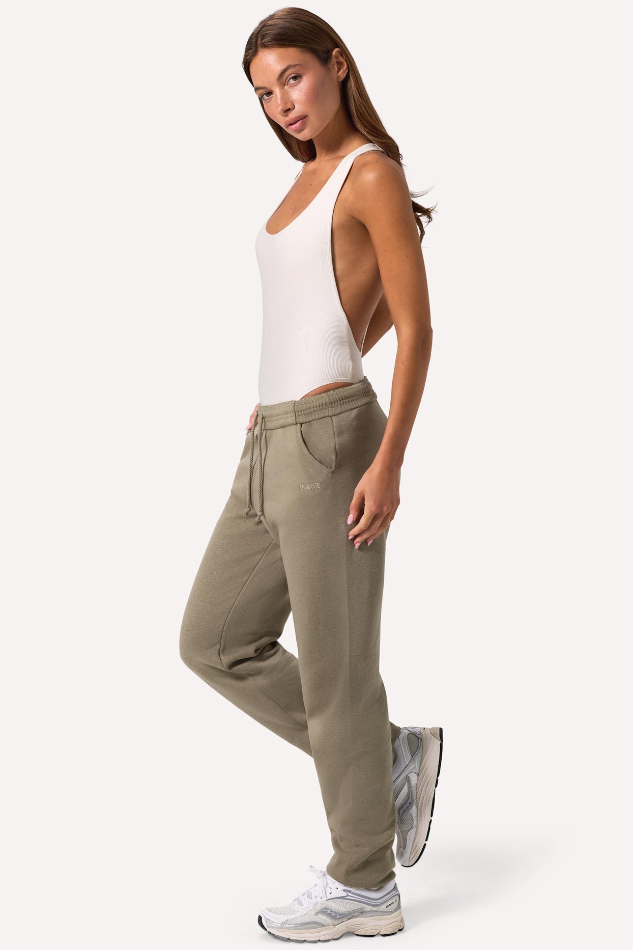 Cotton Fleece Mid-Rise Joggers in Khaki Green - 3