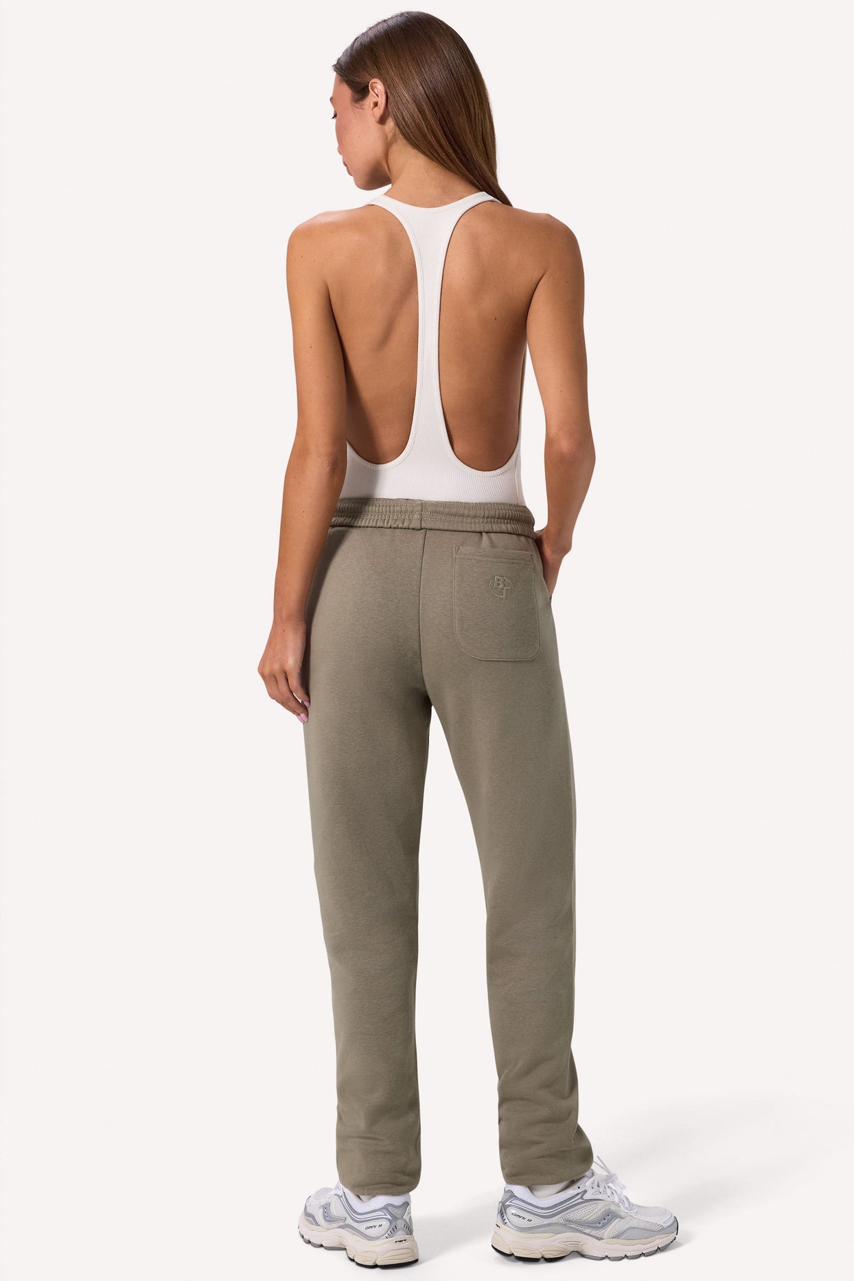Cotton Fleece Mid-Rise Joggers in Khaki Green - 2