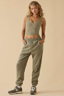 Mid-Rise Joggers in Soft Olive