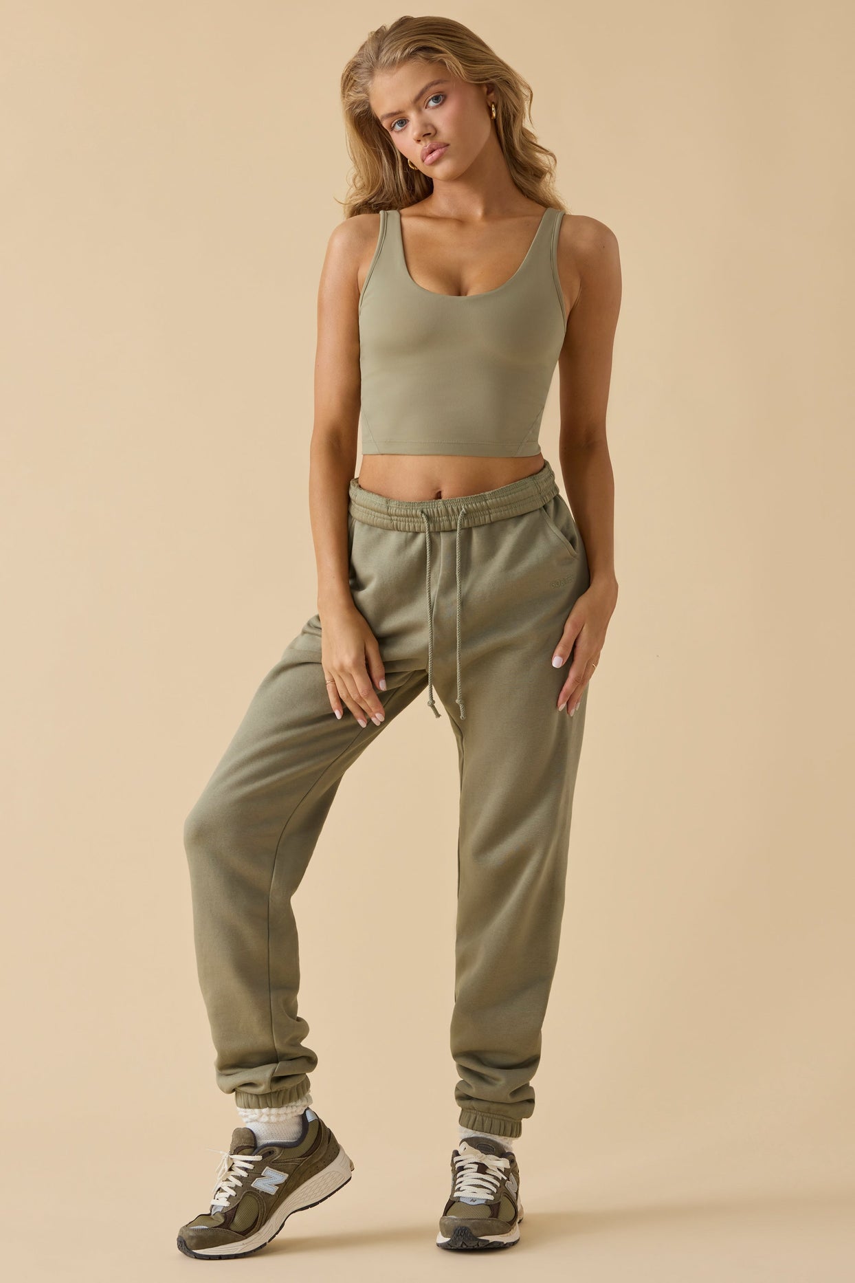 Petite Mid-Rise Joggers in Soft Olive