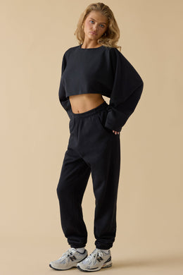 Oversized Long Sleeve Crop Top in Black