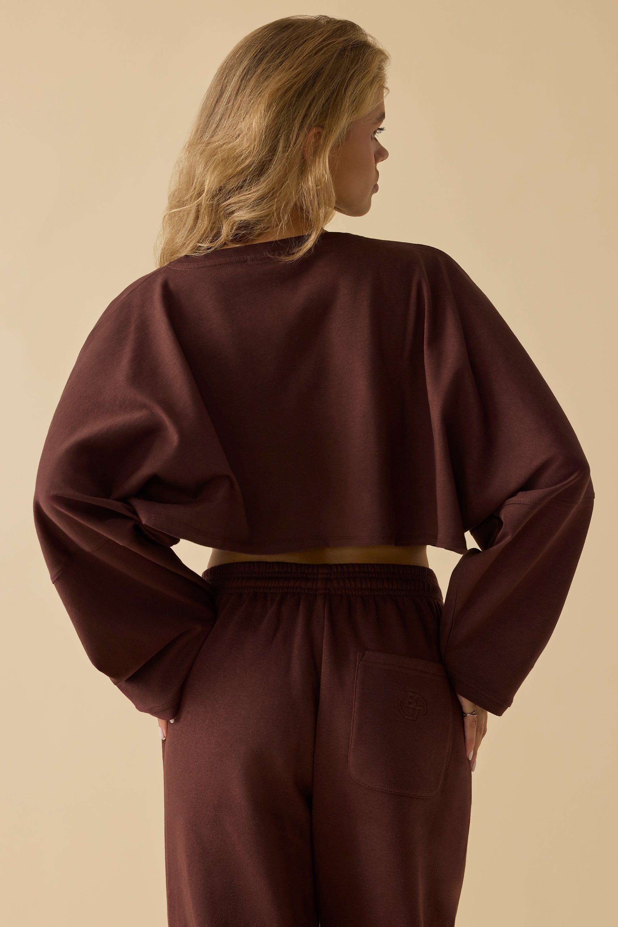 Oversized Long Sleeve Crop Top in Mahogany