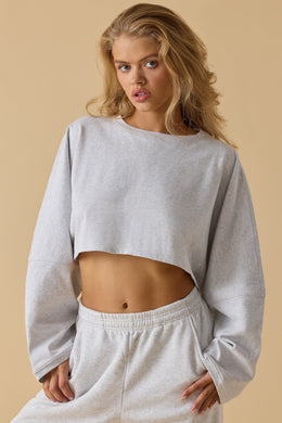 Oversized Long Sleeve Crop Top in Heather Grey