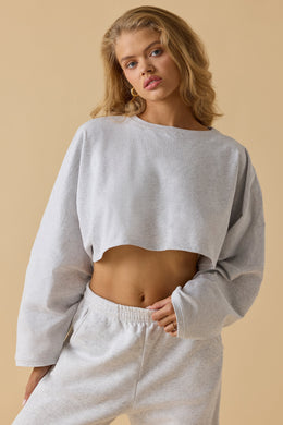 Oversized Long Sleeve Crop Top in Heather Grey