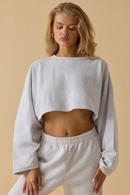 Oversized Long Sleeve Crop Top in Heather Grey