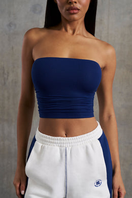 Soft Rib Ruched Bandeau Top in Navy