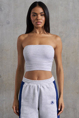 Soft Rib Ruched Bandeau Top in Heather Grey