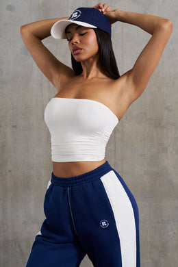 Soft Rib Ruched Bandeau Top in White