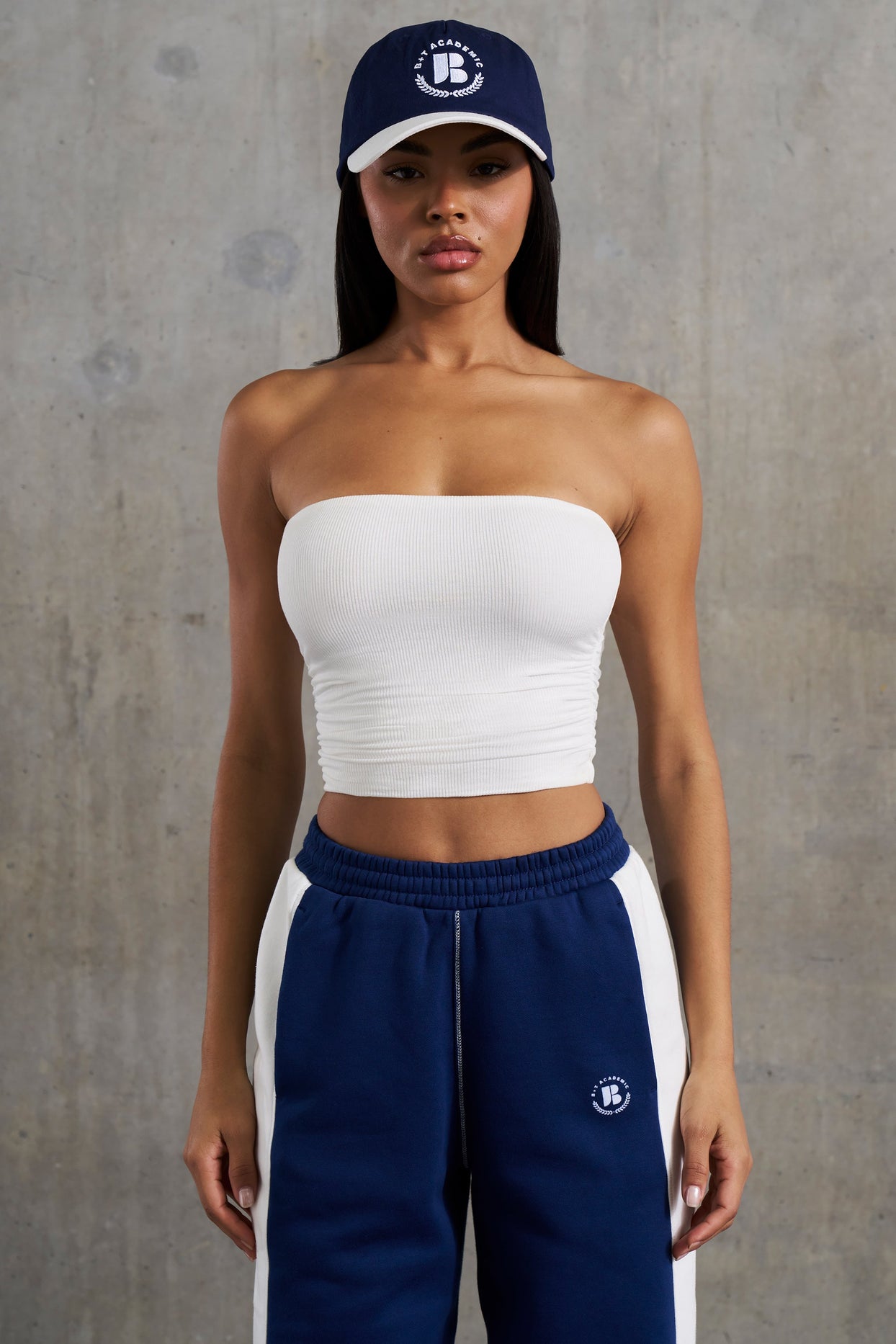 Soft Rib Ruched Bandeau Top in White