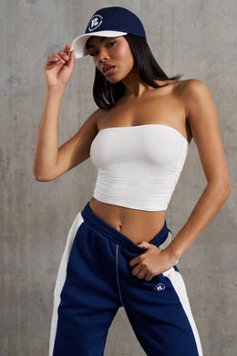 Soft Rib Ruched Bandeau Top in White