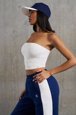 Soft Rib Ruched Bandeau Top in White