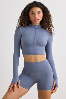 Soft Active Half Zip Crop Top in Slate Grey