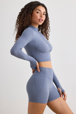 Soft Active Half Zip Crop Top in Slate Grey